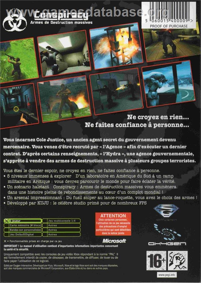 Conspiracy: Weapons of Mass Destruction - Microsoft Xbox - Artwork - Box Back