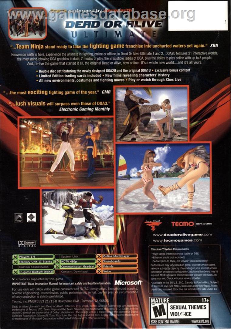 Dead or Alive Ultimate - Microsoft Xbox - Artwork - Box Back
