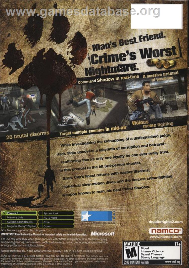 Dead to Rights 2 - Microsoft Xbox - Artwork - Box Back