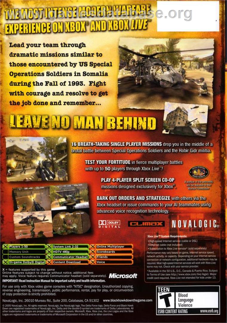 Delta Force - Black Hawk Down - Microsoft Xbox - Artwork - Box Back