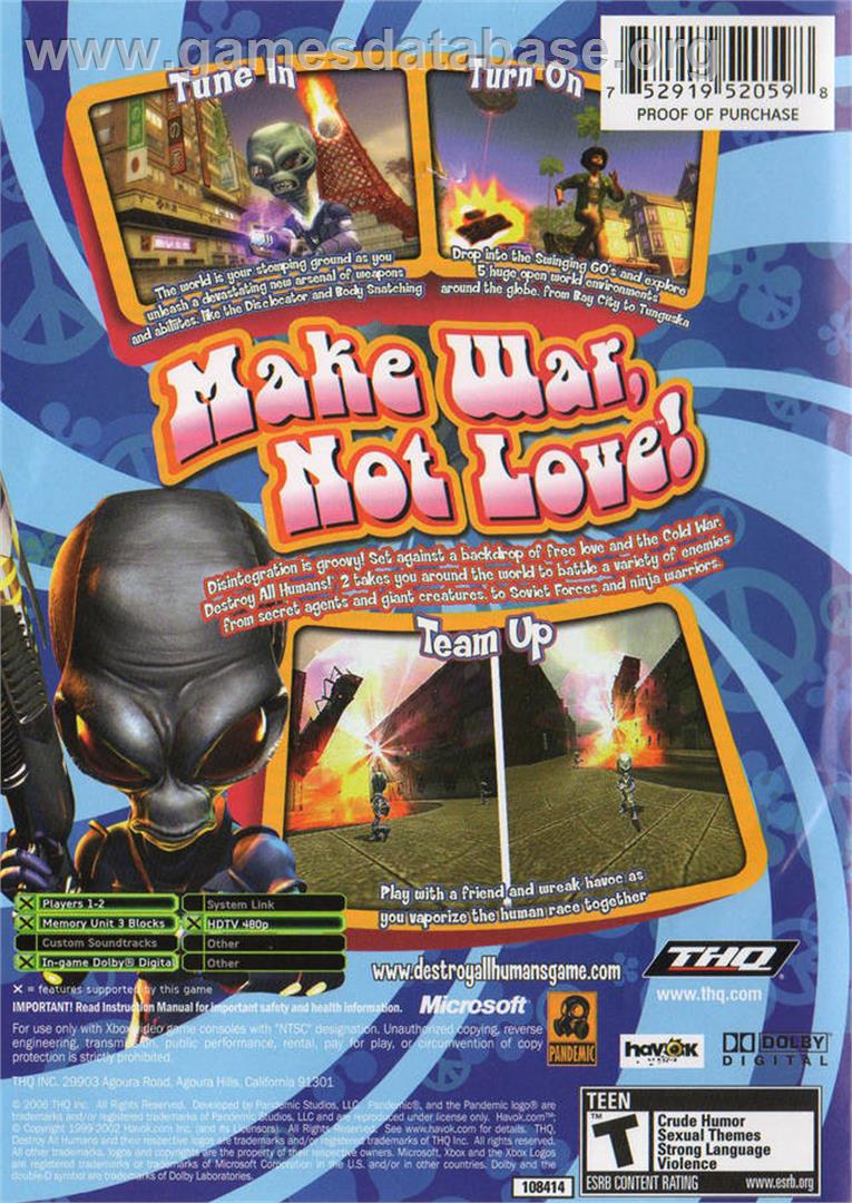 Destroy All Humans! 2 - Microsoft Xbox - Artwork - Box Back