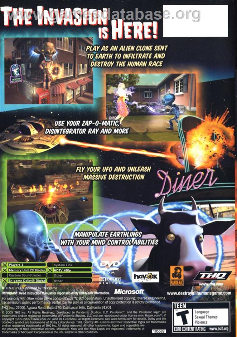 Destroy All Humans - Microsoft Xbox - Artwork - Box Back