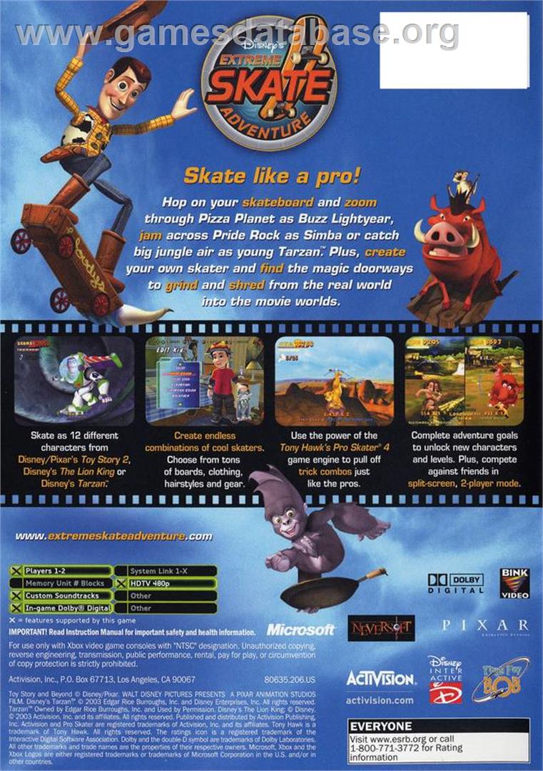Disney's Extreme Skate Adventure - Microsoft Xbox - Artwork - Box Back