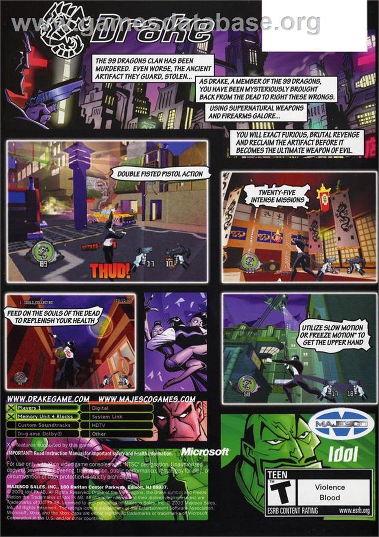 Drake of the 99 Dragons - Microsoft Xbox - Artwork - Box Back