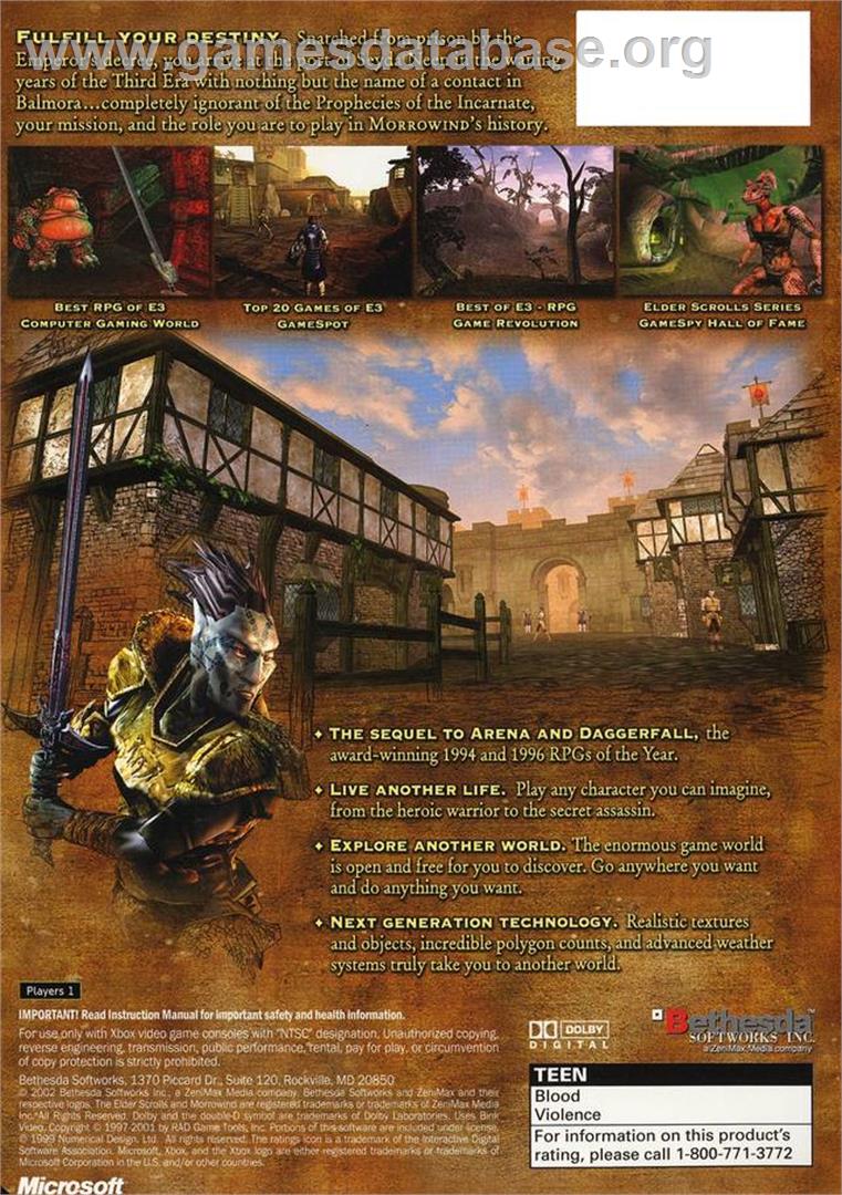 Elder Scrolls 3, The - Morrowind - Microsoft Xbox - Artwork - Box Back