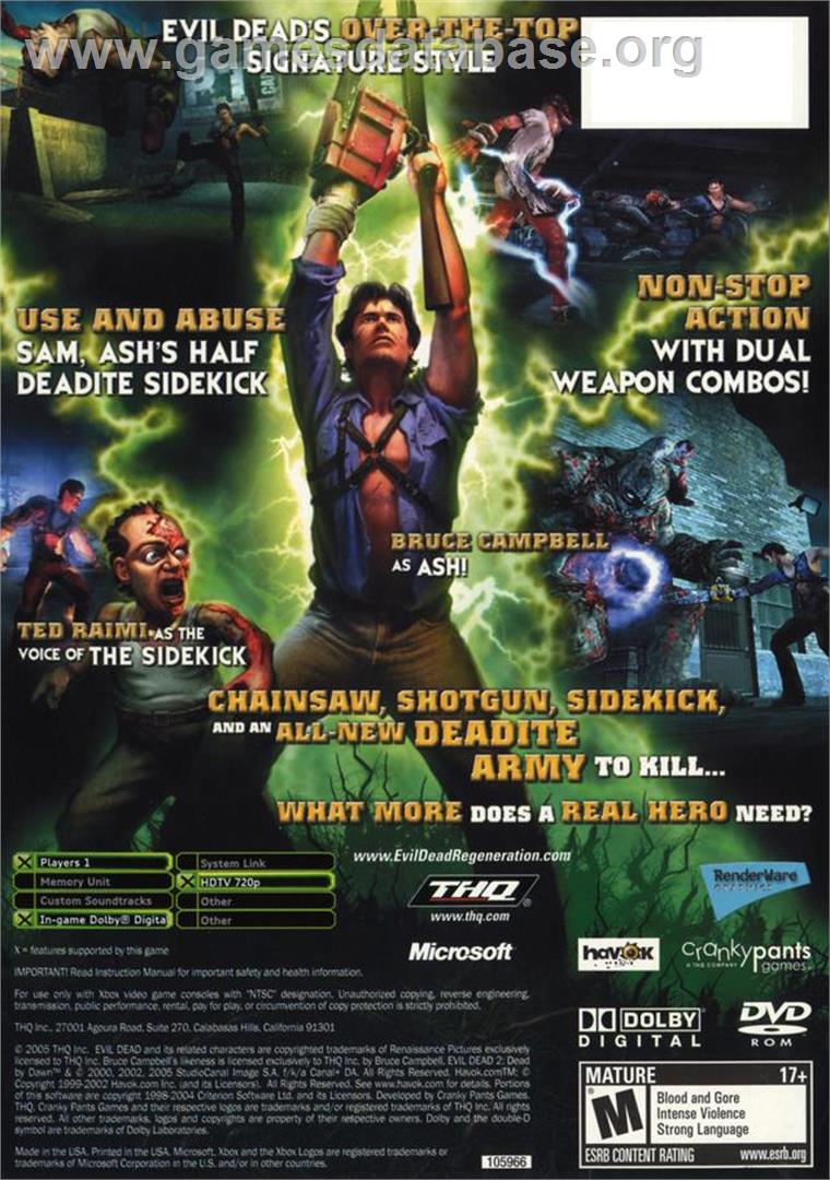 Evil Dead: Regeneration - Microsoft Xbox - Artwork - Box Back