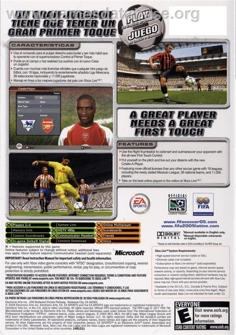 FIFA Football 2005 - Microsoft Xbox - Artwork - Box Back