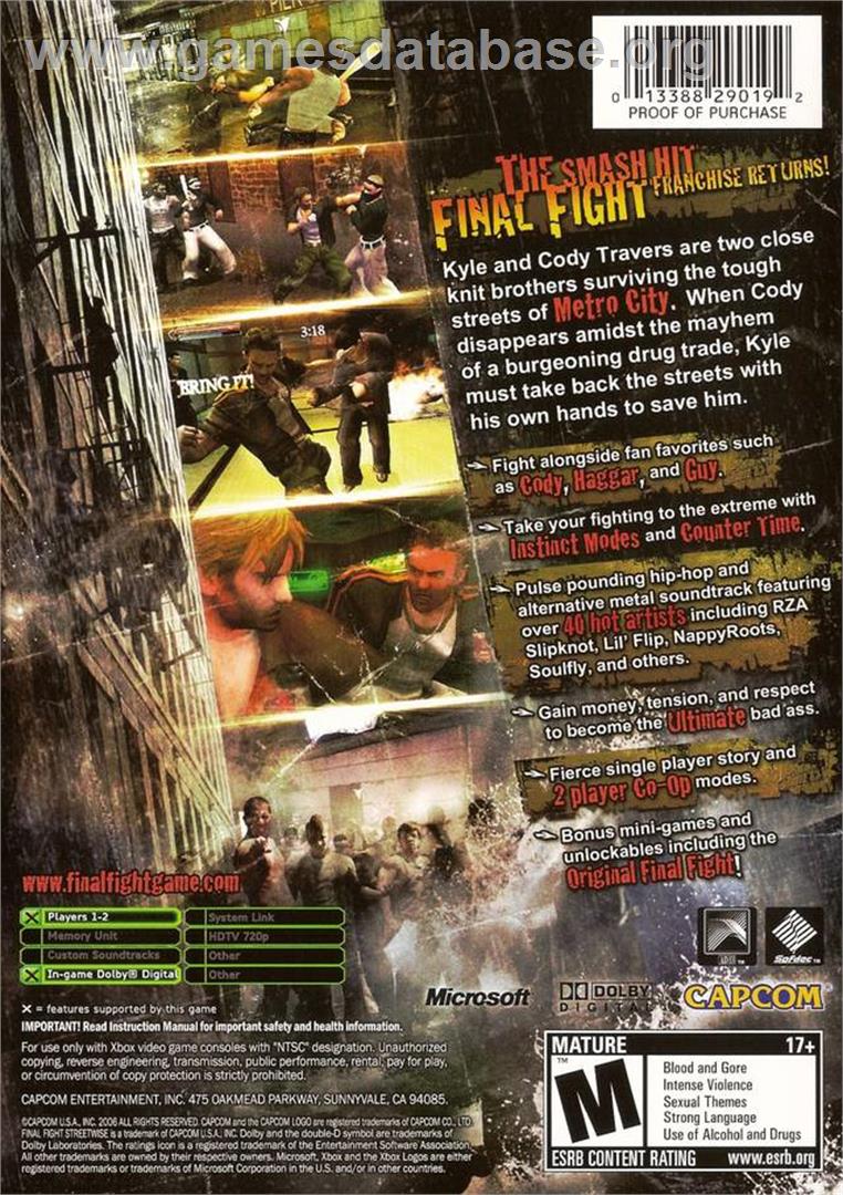 Final Fight: Streetwise - Microsoft Xbox - Artwork - Box Back