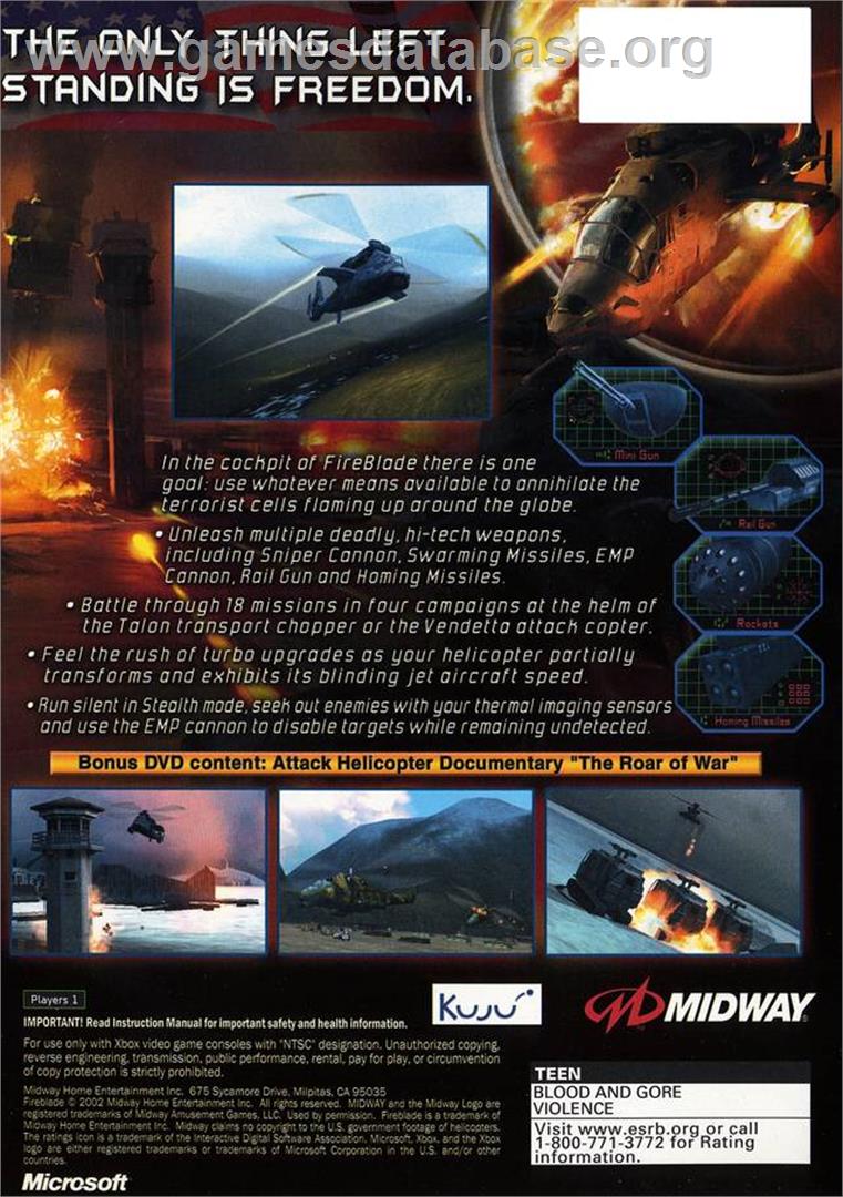 Fireblade - Microsoft Xbox - Artwork - Box Back