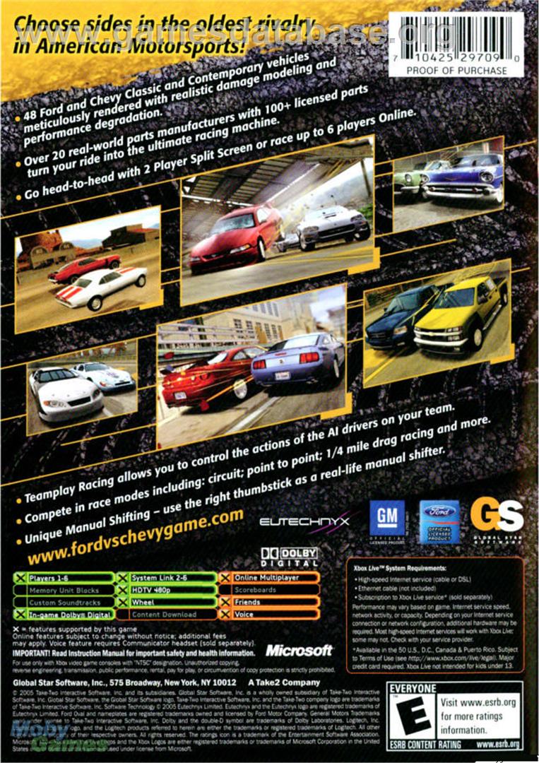 Ford Vs. Chevy - Microsoft Xbox - Artwork - Box Back