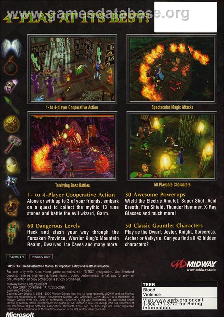 Gauntlet - Dark Legacy - Microsoft Xbox - Artwork - Box Back