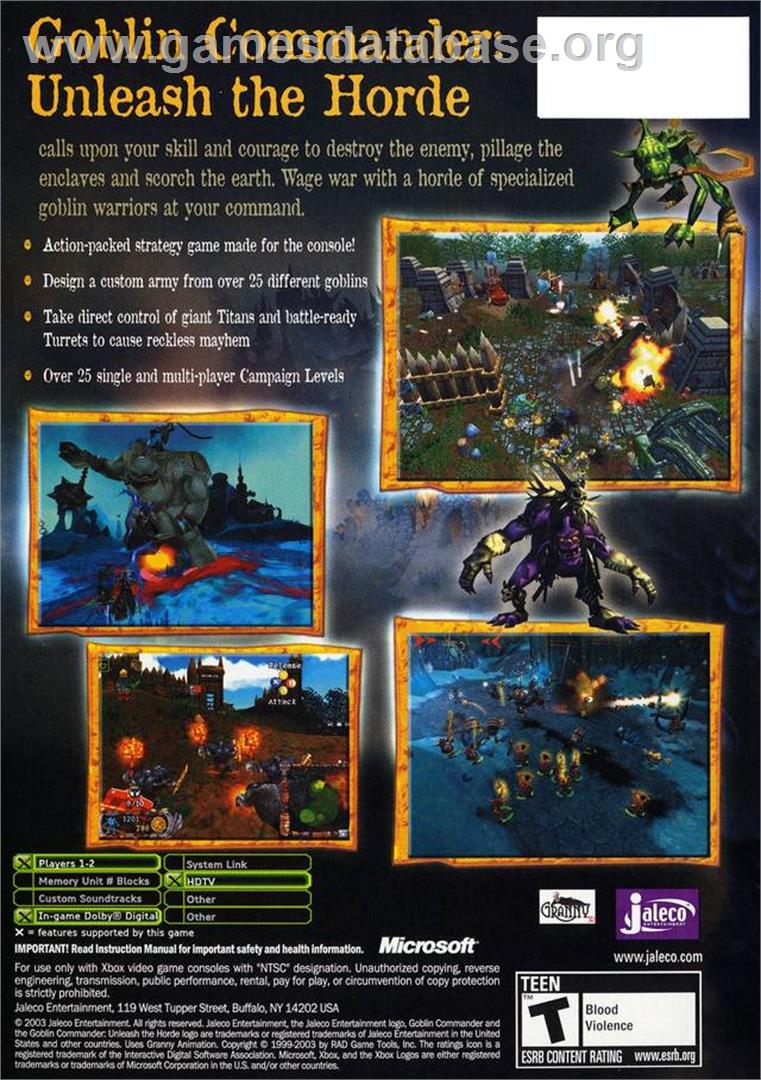 Goblin Commander: Unleash the Horde - Microsoft Xbox - Artwork - Box Back