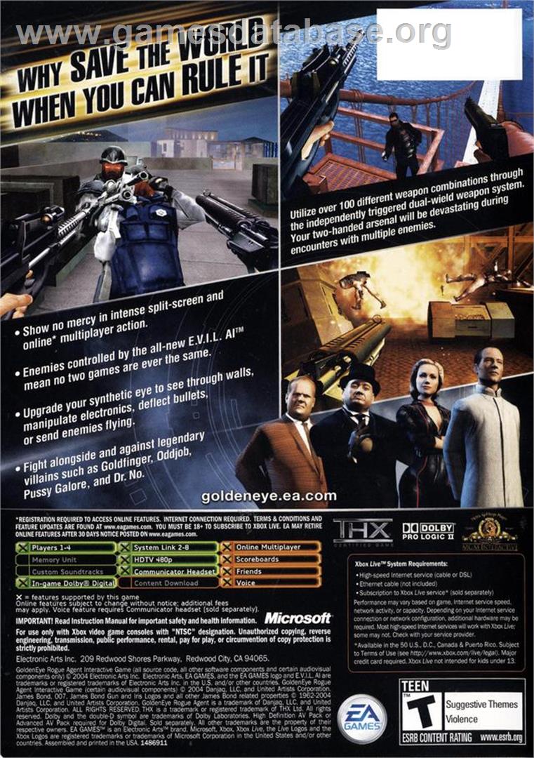 GoldenEye: Rogue Agent - Microsoft Xbox - Artwork - Box Back