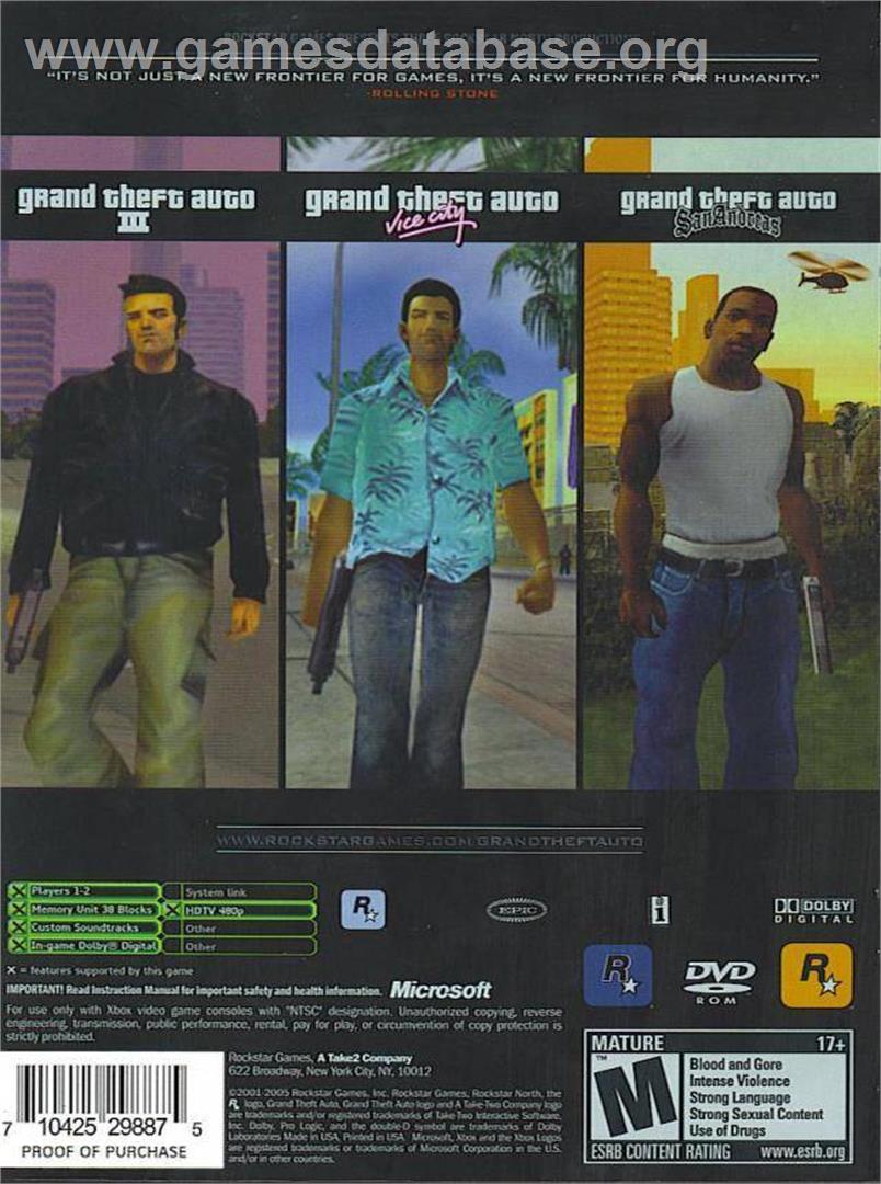 Grand Theft Auto: The Trilogy - Microsoft Xbox - Artwork - Box Back