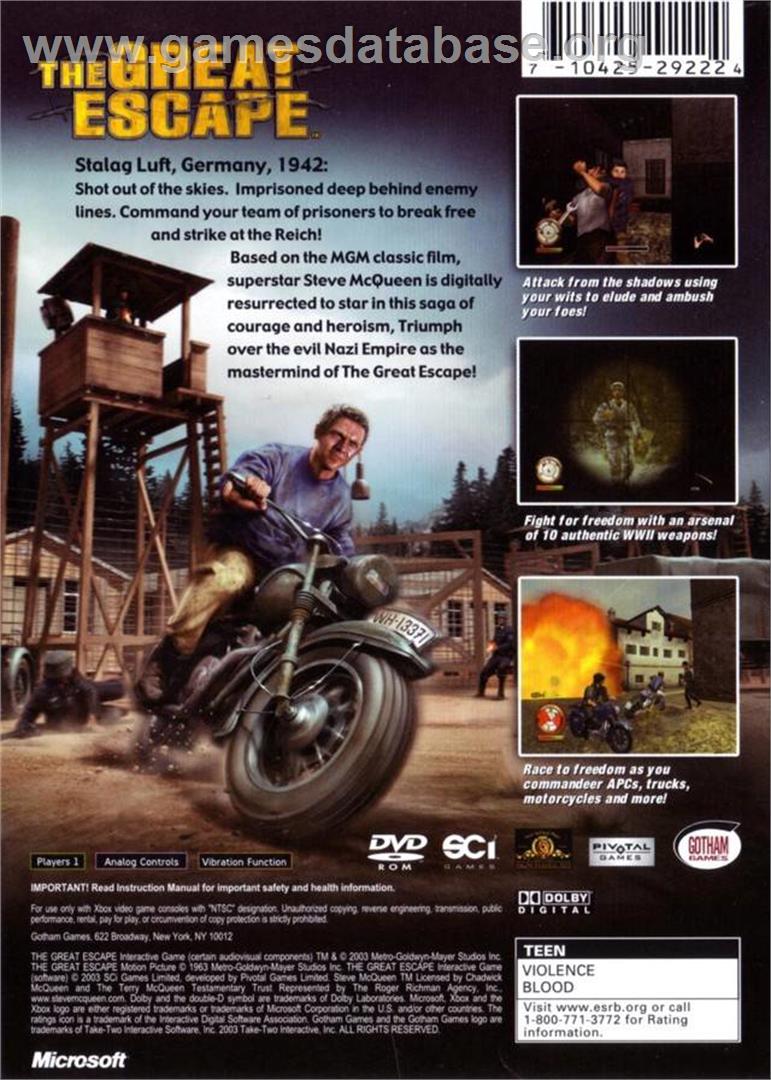 Great Escape - Microsoft Xbox - Artwork - Box Back