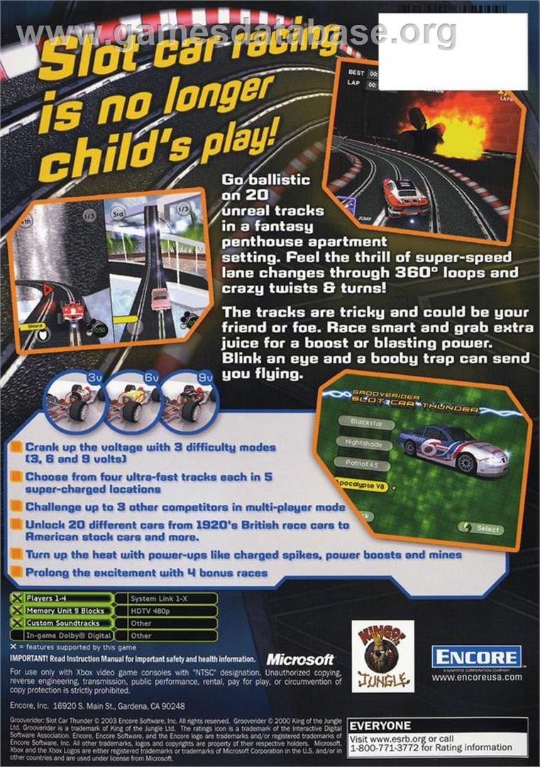 Grooverider - Slot Car Thunder - Microsoft Xbox - Artwork - Box Back
