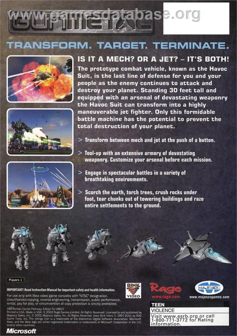 Gun Metal - Microsoft Xbox - Artwork - Box Back