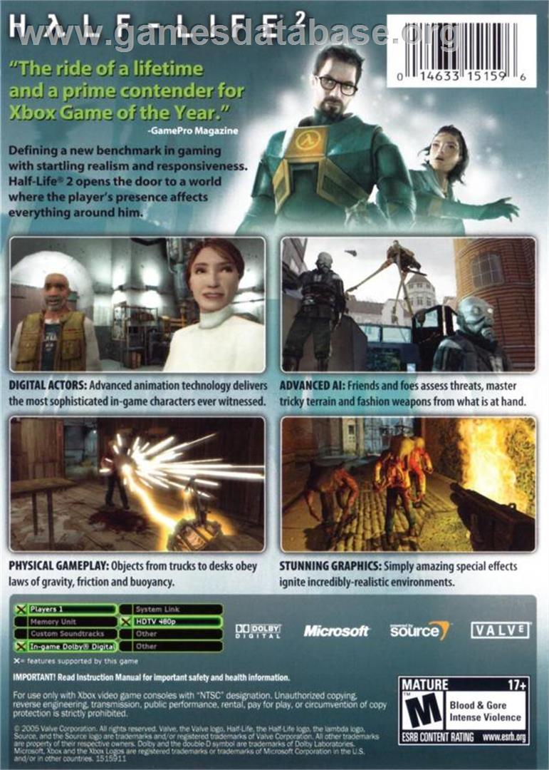 Half-life 2 - Microsoft Xbox - Artwork - Box Back
