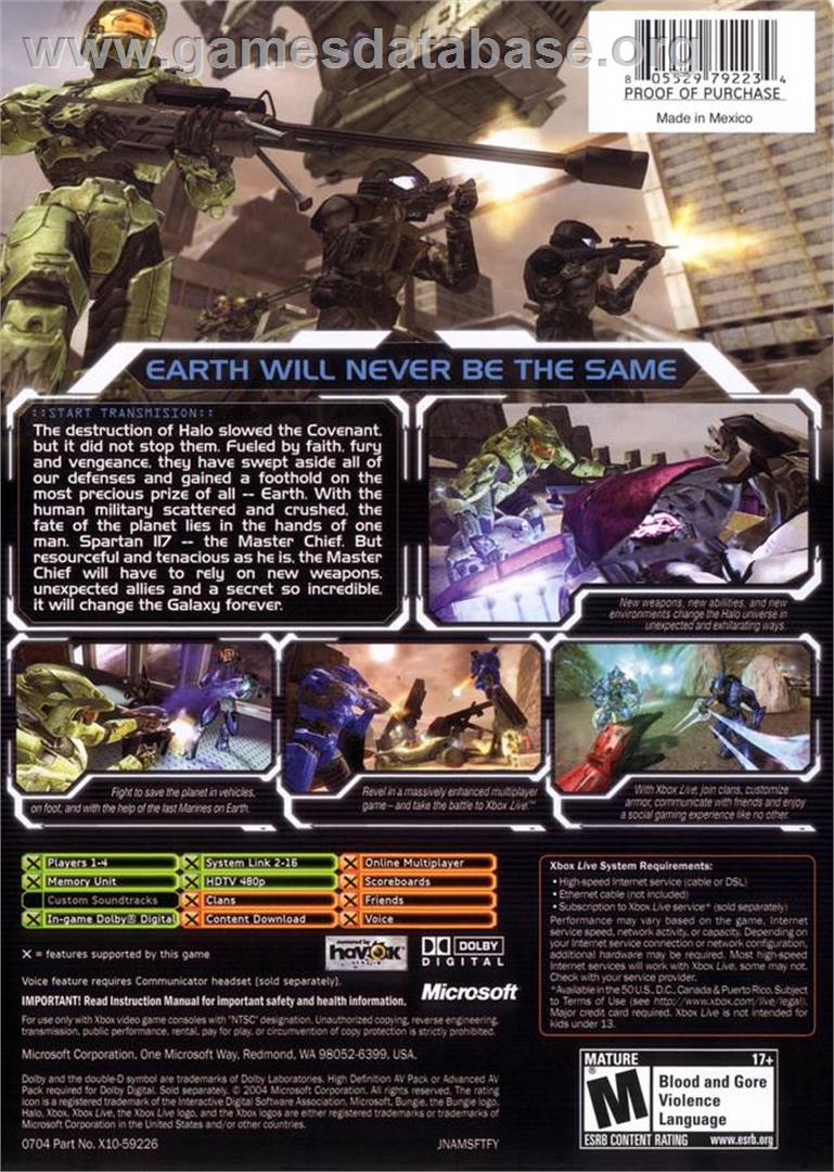 Halo 2 - Microsoft Xbox - Artwork - Box Back