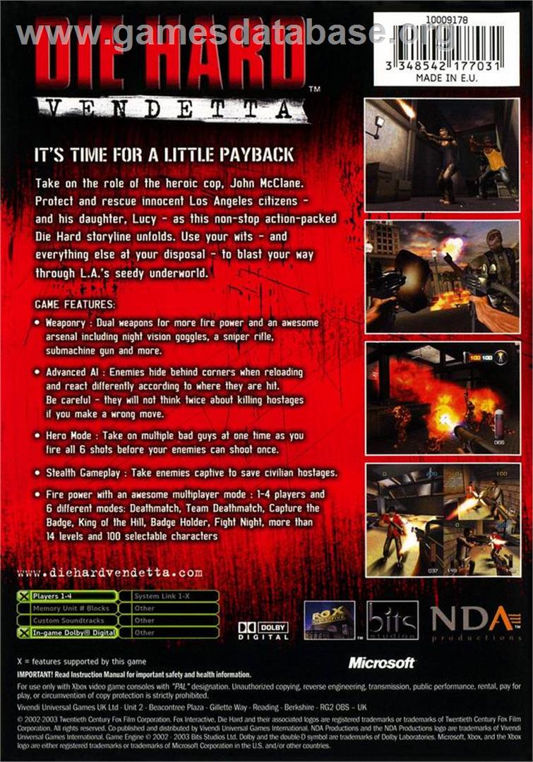 Hard - Vendetta, Die - Microsoft Xbox - Artwork - Box Back
