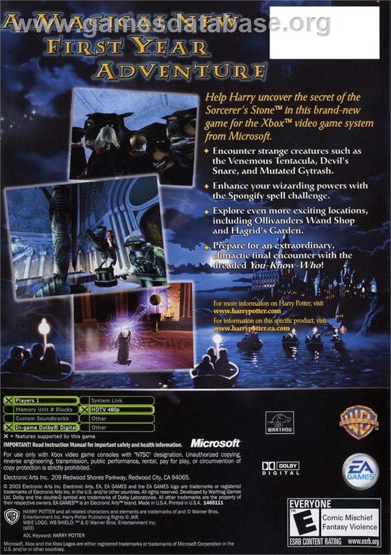 Harry Potter and the Sorcerer's Stone - Microsoft Xbox - Artwork - Box Back