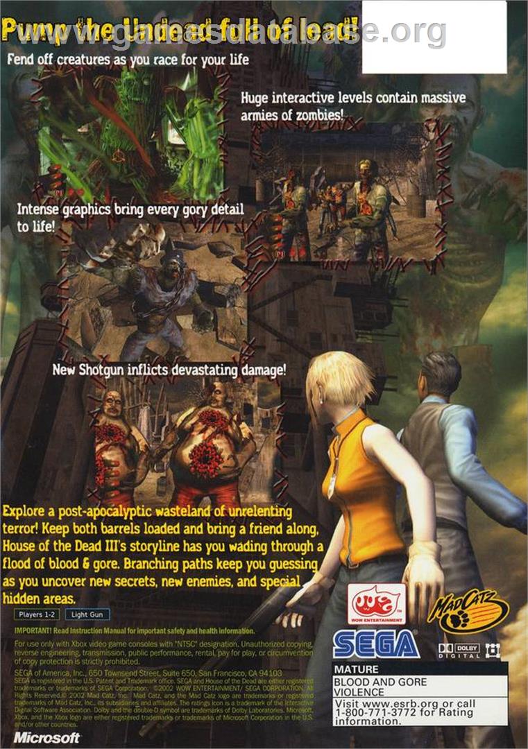 House Of The Dead 3, The - Microsoft Xbox - Artwork - Box Back