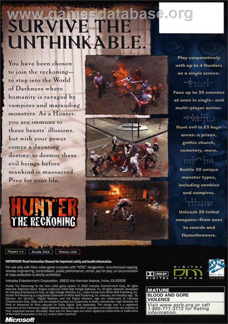 Hunter: The Reckoning - Microsoft Xbox - Artwork - Box Back