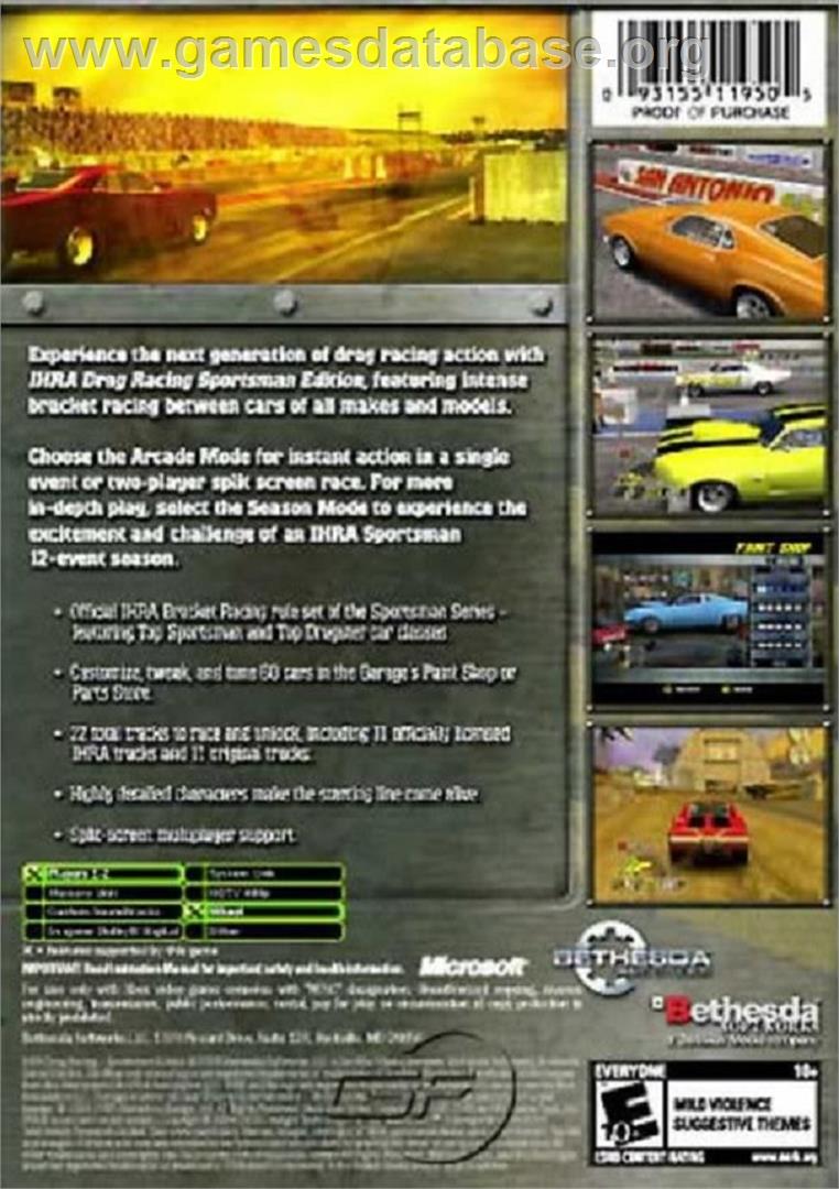 IHRA Drag Racing - Sportsman Edition - Microsoft Xbox - Artwork - Box Back