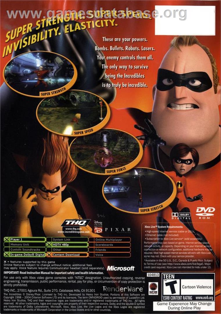 Incredibles - Microsoft Xbox - Artwork - Box Back