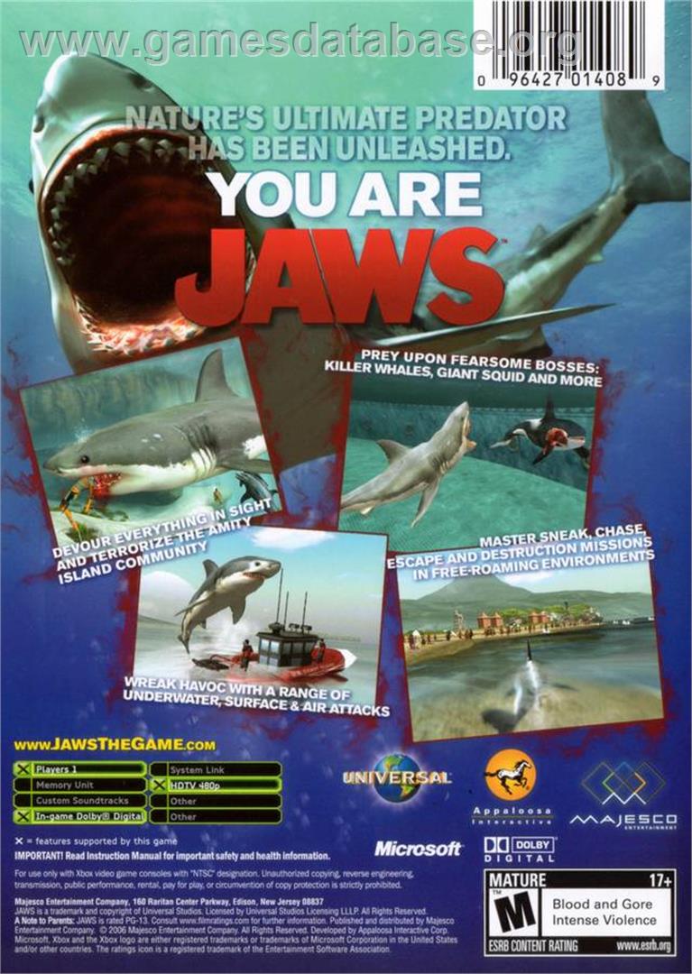 Jaws: Unleashed - Microsoft Xbox - Artwork - Box Back