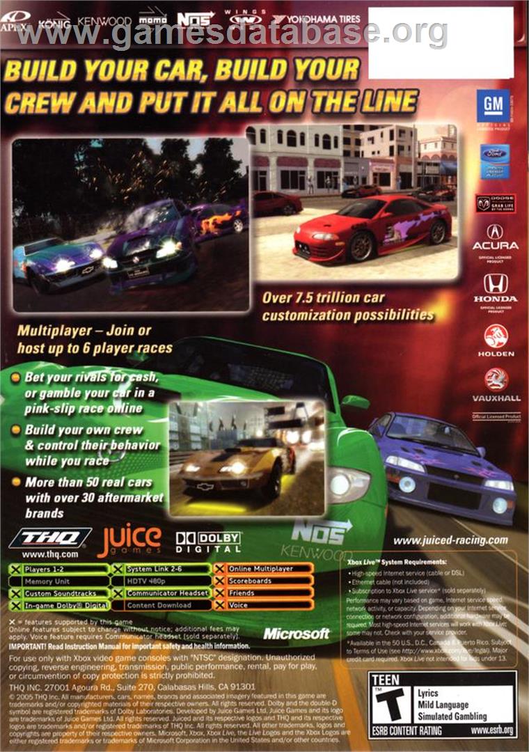 Juiced - Microsoft Xbox - Artwork - Box Back