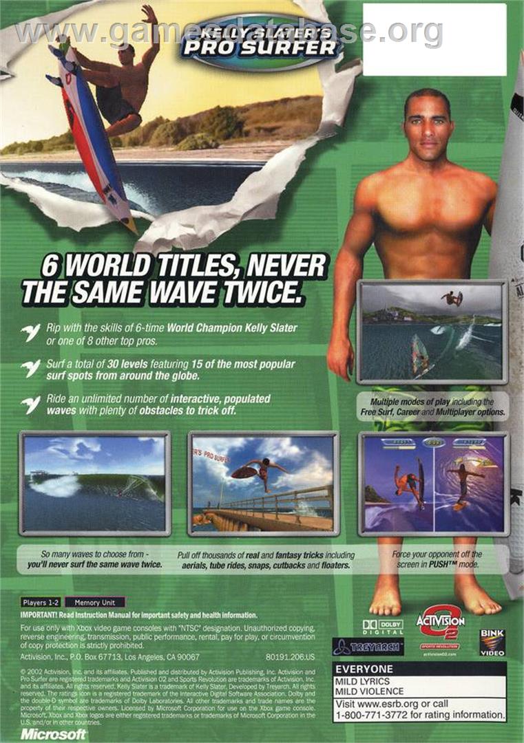 Kelly Slater's Pro Surfer - Microsoft Xbox - Artwork - Box Back