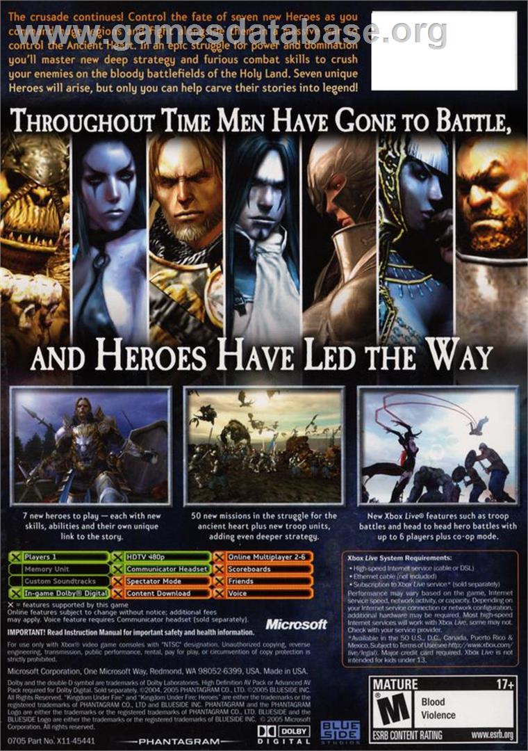 Kingdom Under Fire: Heroes - Microsoft Xbox - Artwork - Box Back