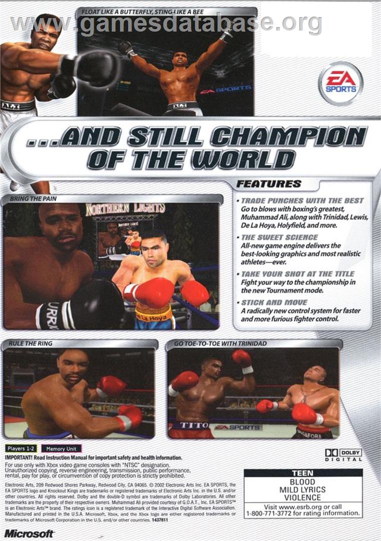 Knockout Kings 2002 - Microsoft Xbox - Artwork - Box Back