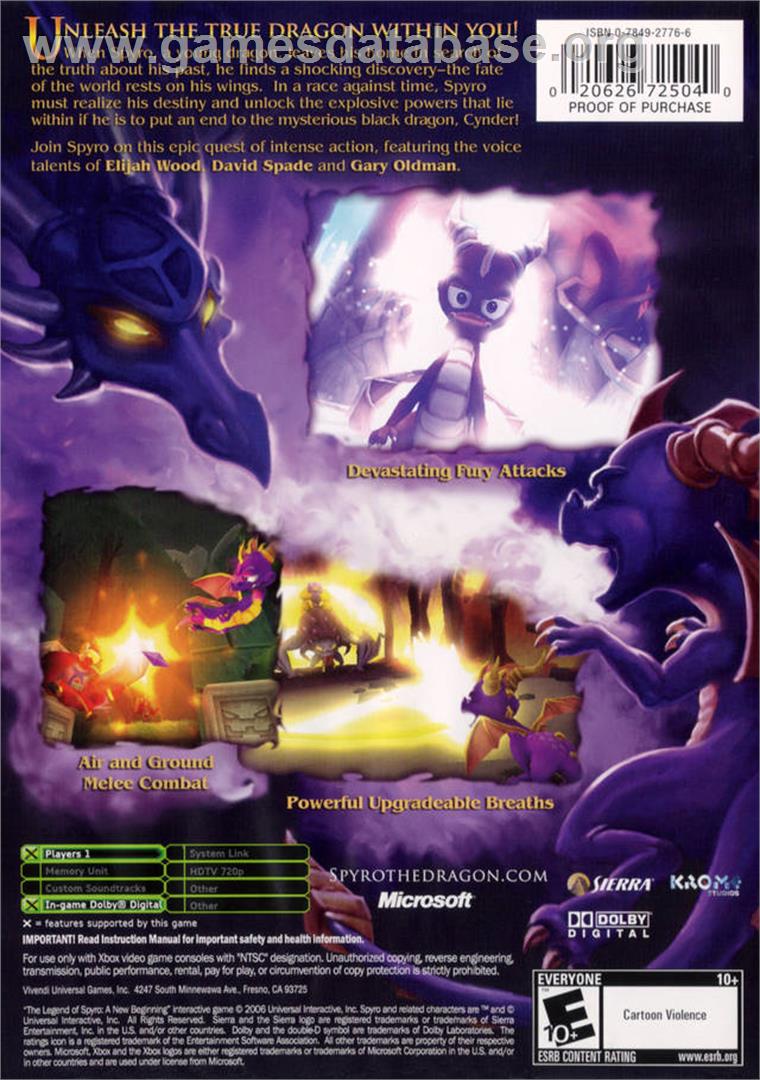 Legend Of Spyro, The - A New Beginning - Microsoft Xbox - Artwork - Box Back