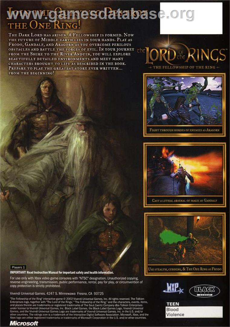 Lord Of The Rings, The - The Fellowship Of The Ring - Microsoft Xbox - Artwork - Box Back
