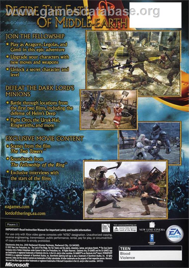 Lord Of The Rings, The - The Two Towers - Microsoft Xbox - Artwork - Box Back