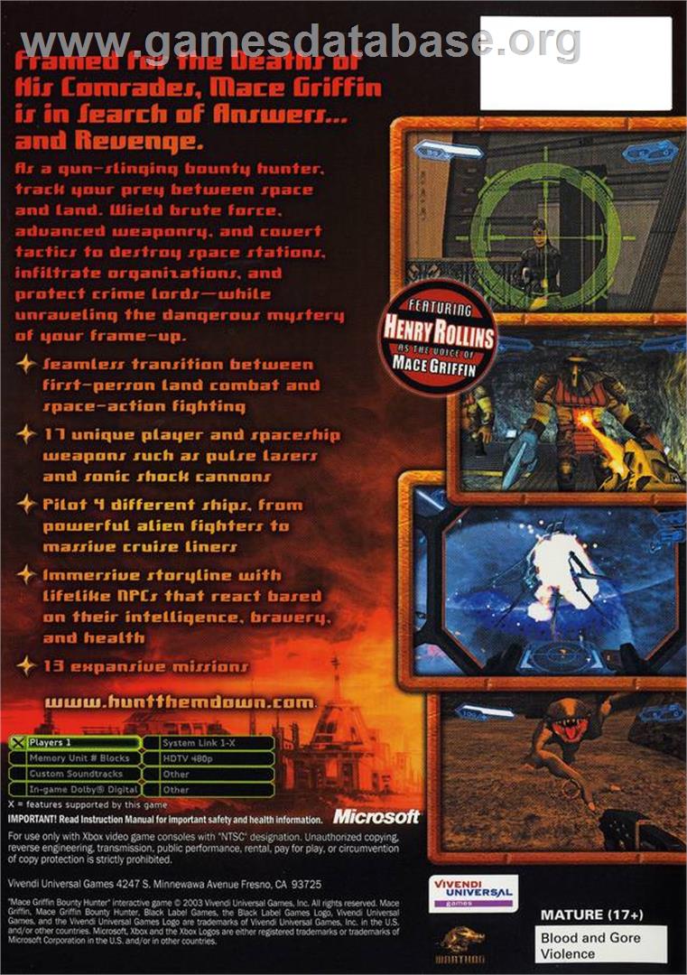 Mace Griffin - Bounty Hunter - Microsoft Xbox - Artwork - Box Back