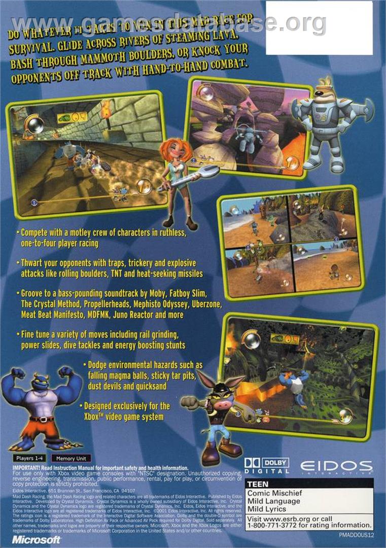Mad Dash Racing - Microsoft Xbox - Artwork - Box Back