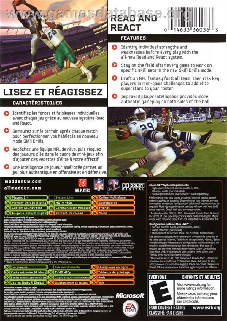 Madden Nfl 08 - Microsoft Xbox - Artwork - Box Back