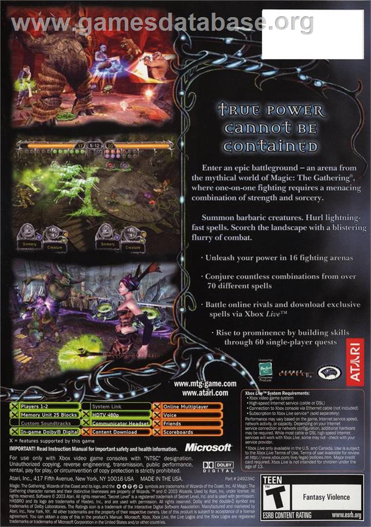 Magic the Gathering - Battlegrounds - Microsoft Xbox - Artwork - Box Back