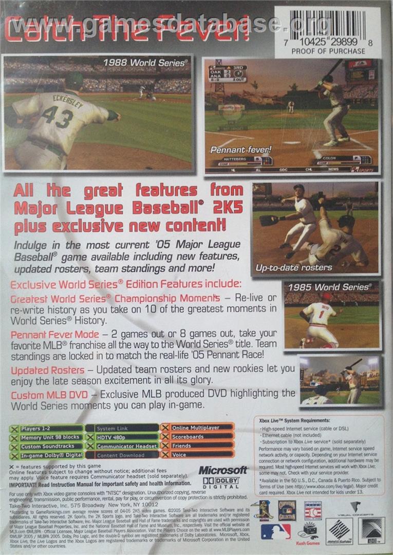 Major League Baseball 2K5 - World Series Edition - Microsoft Xbox - Artwork - Box Back