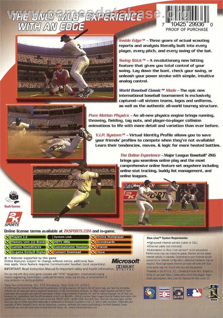 Major League Baseball 2K6 - Microsoft Xbox - Artwork - Box Back