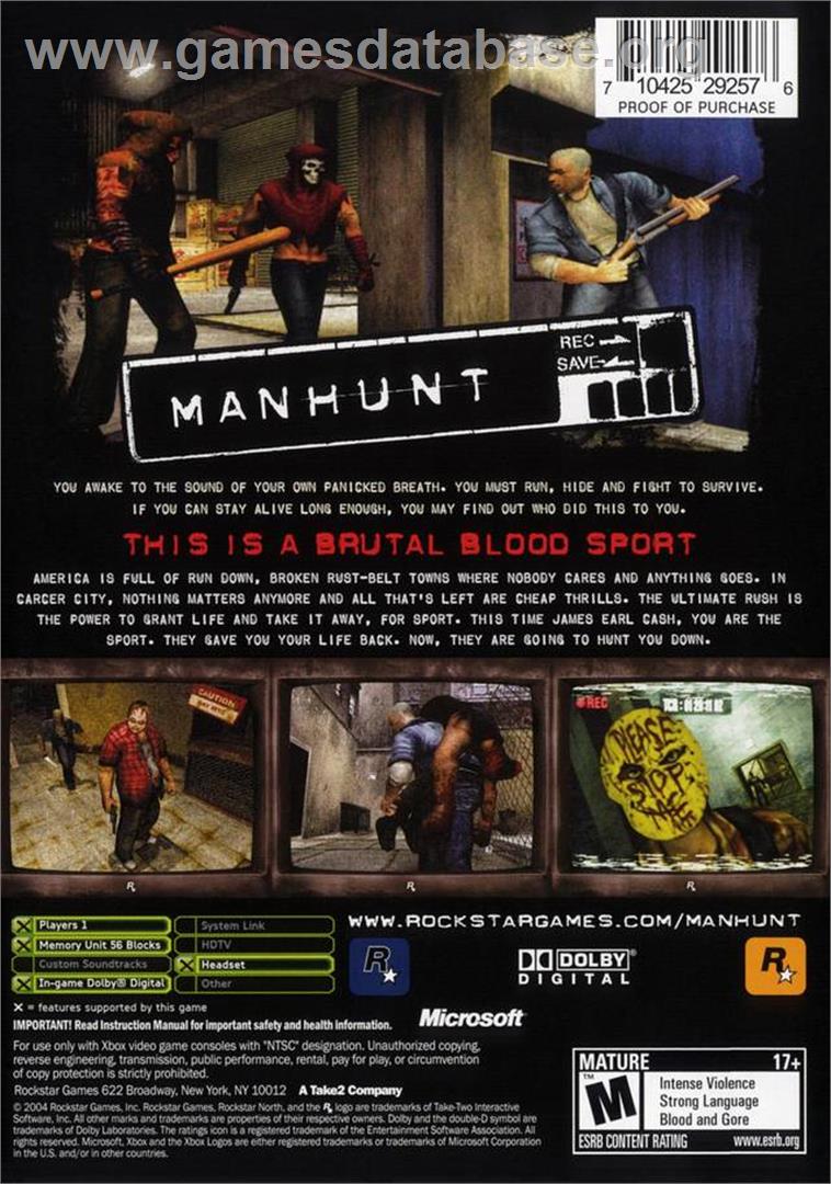 Manhunt - Microsoft Xbox - Artwork - Box Back