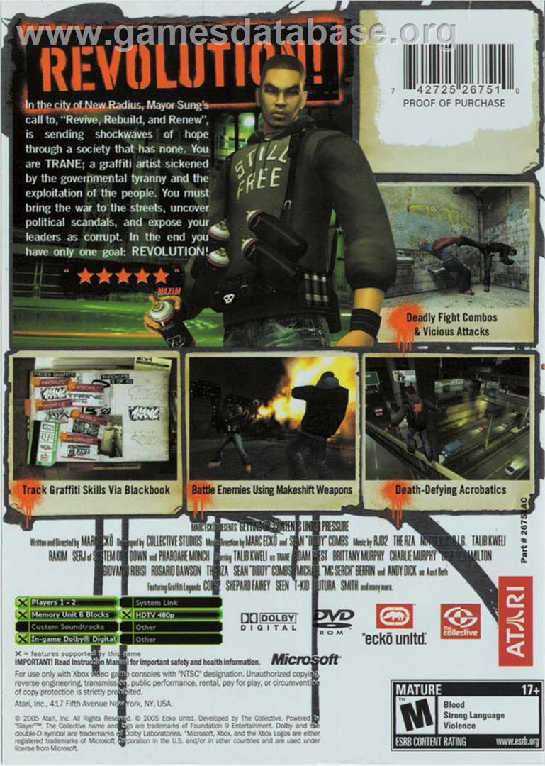 Marc Ecko's Getting Up: Contents Under Pressure - Microsoft Xbox - Artwork - Box Back