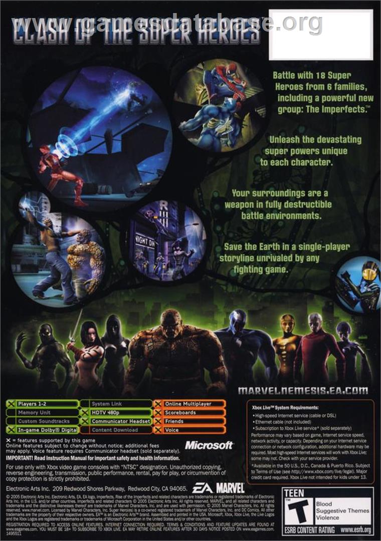 Marvel Nemesis - Rise of the Imperfects - Microsoft Xbox - Artwork - Box Back