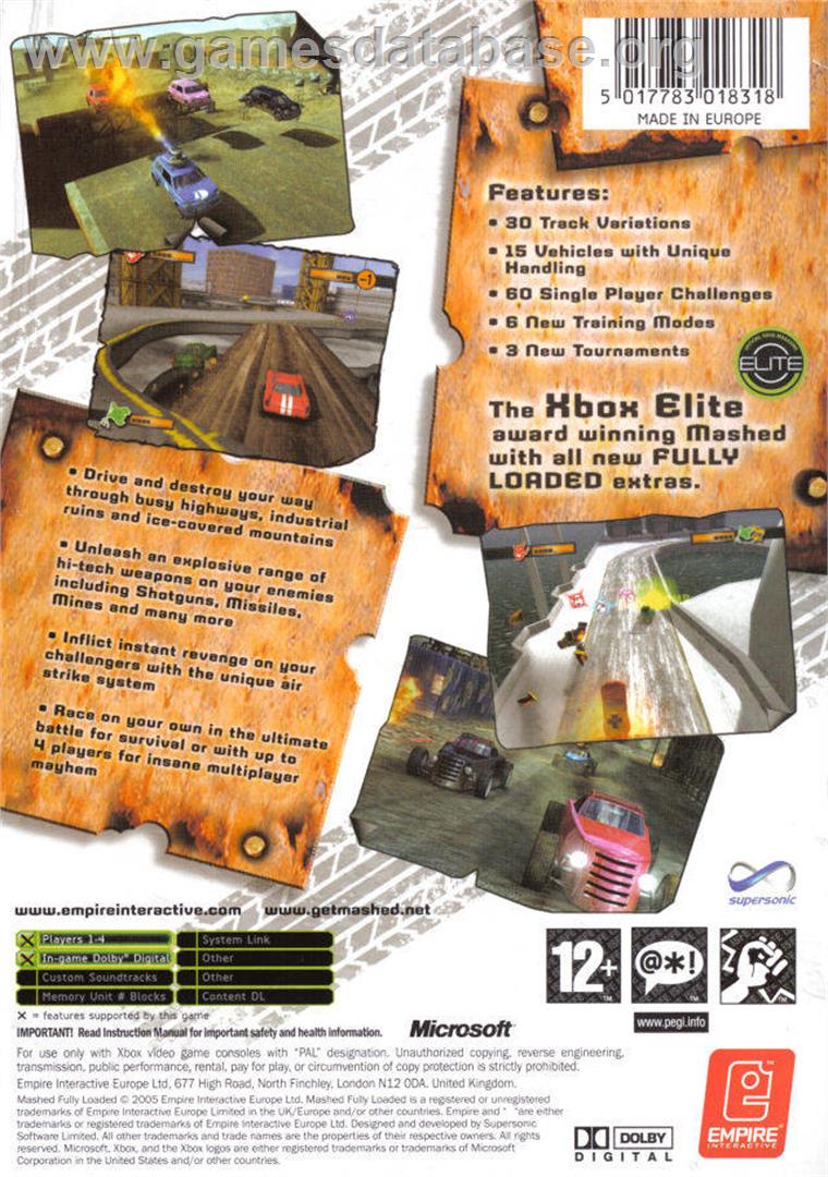 Mashed: Drive to Survive - Microsoft Xbox - Artwork - Box Back