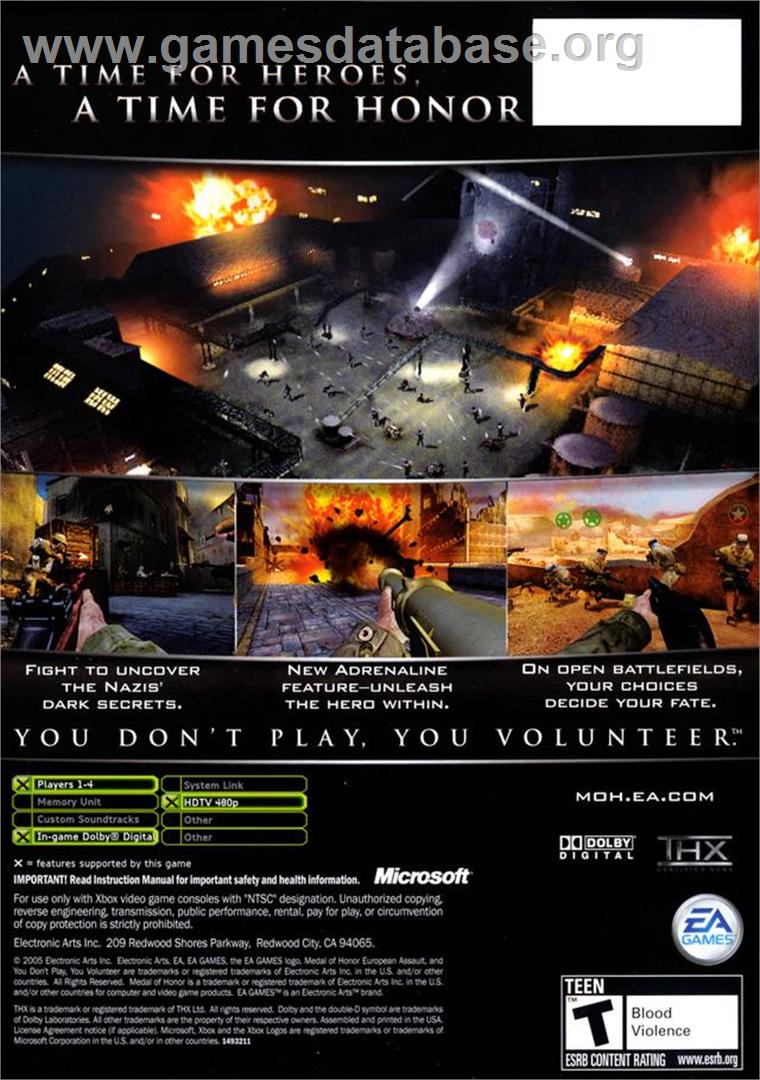 Medal of Honor: European Assault - Microsoft Xbox - Artwork - Box Back