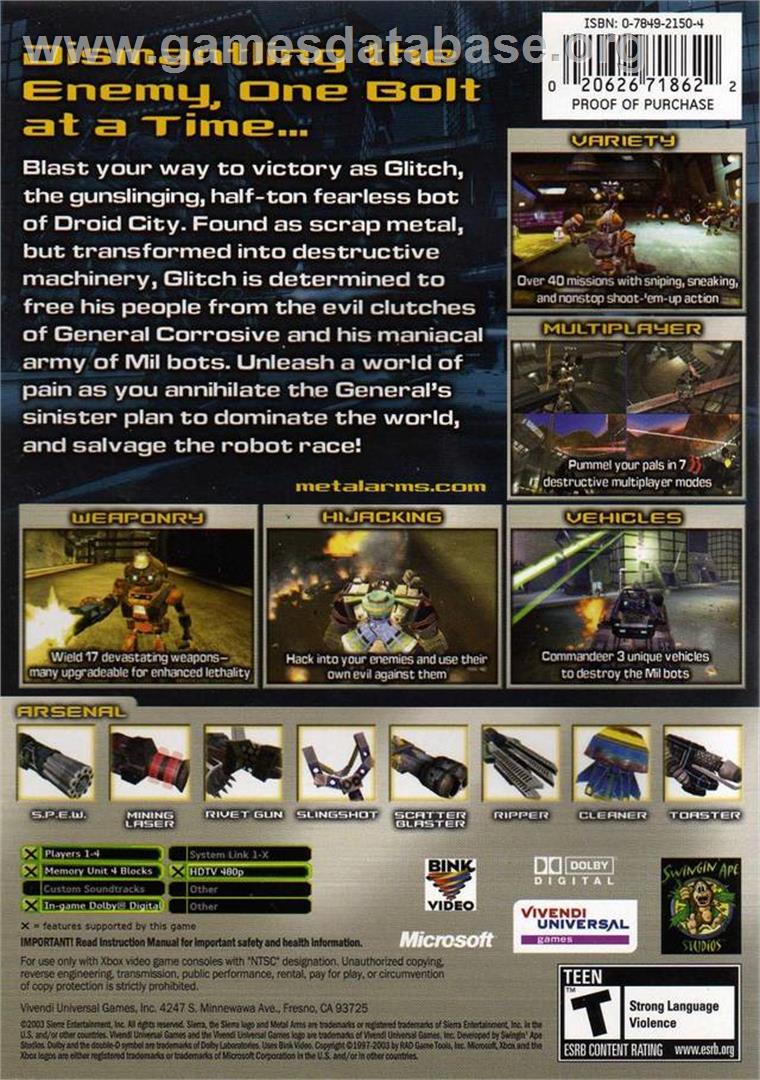 Metal Arms: Glitch in the System - Microsoft Xbox - Artwork - Box Back
