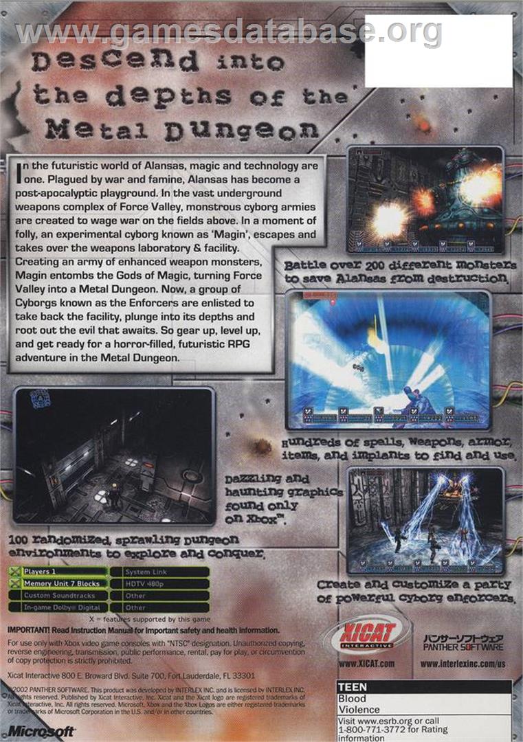 Metal Dungeon - Microsoft Xbox - Artwork - Box Back